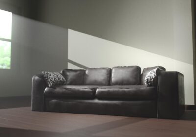 front view leather sofa window